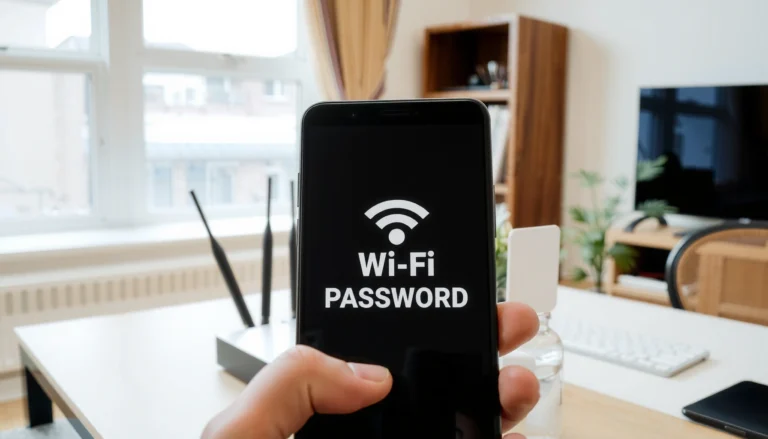 A person accessing their WiFi password on a device, illustrating quick ways to find it.