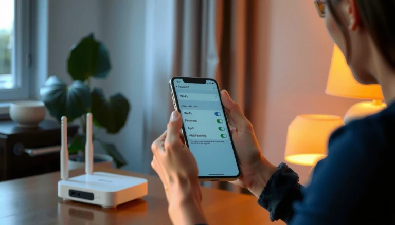 A person looking for their WiFi password on a device, illustrating how to find WiFi passwords.