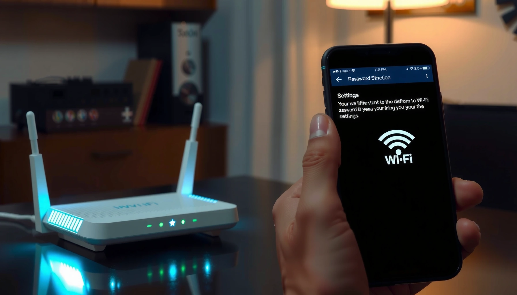 A person discovering their wireless network password on a device.