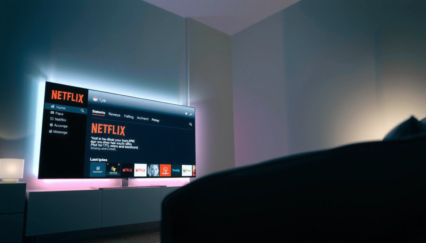 Image showing how to find Netflix on a Smart TV with on-screen navigation.