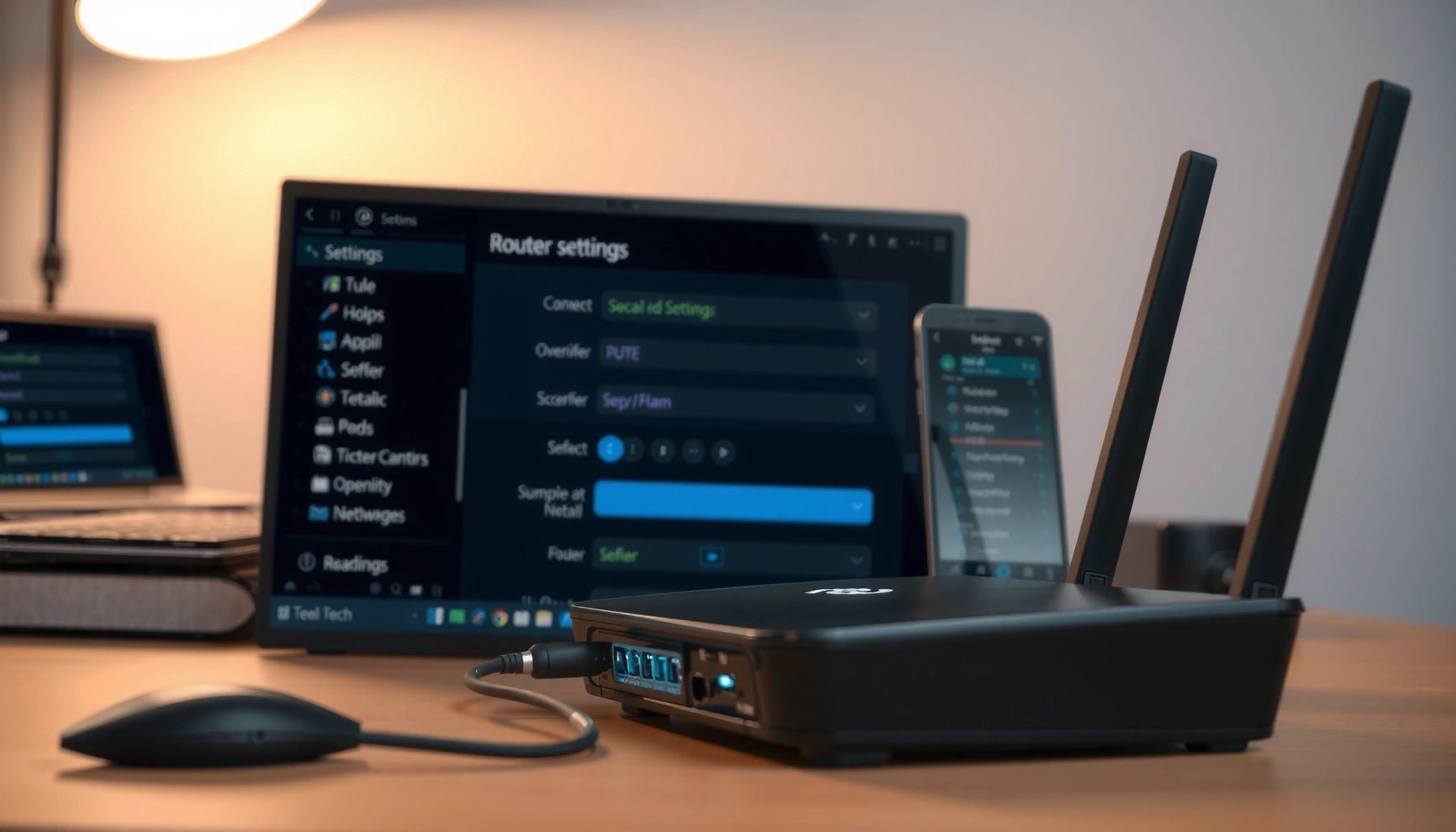Illustration showing steps to find the router IP address on a computer or device.
