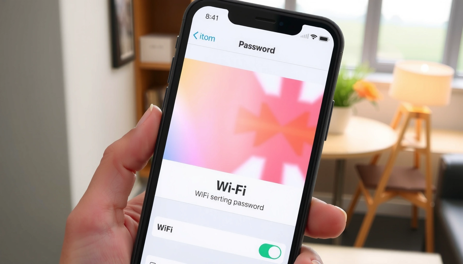 User checking WiFi password settings on a smartphone to retrieve their WiFi password.