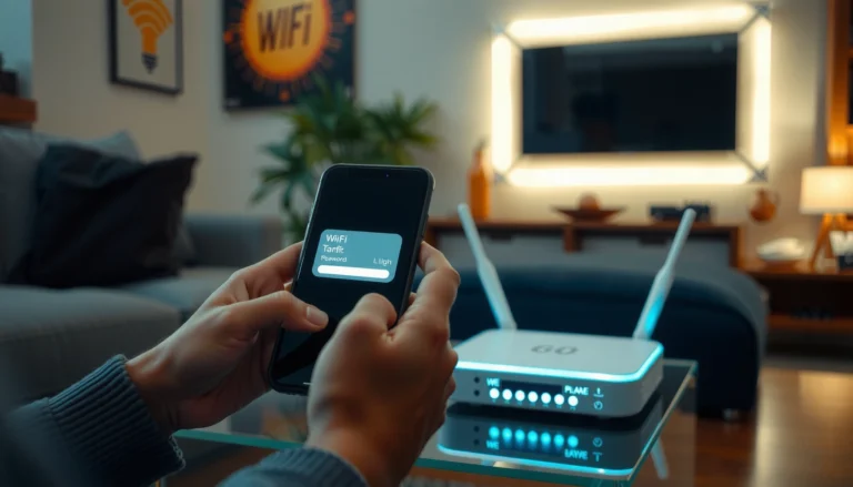 A person searching for their WiFi password on a device, illustrating how to find WiFi credentials.