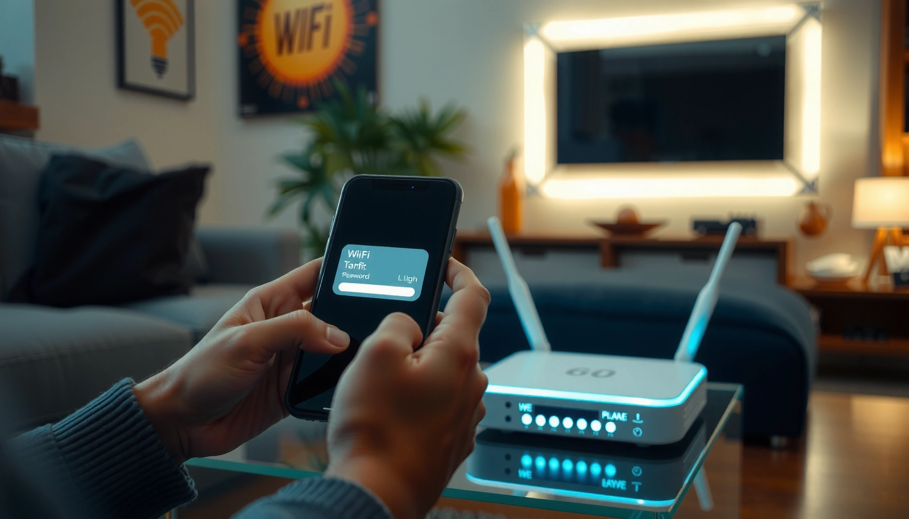 A person searching for their WiFi password on a device, illustrating how to find WiFi credentials.