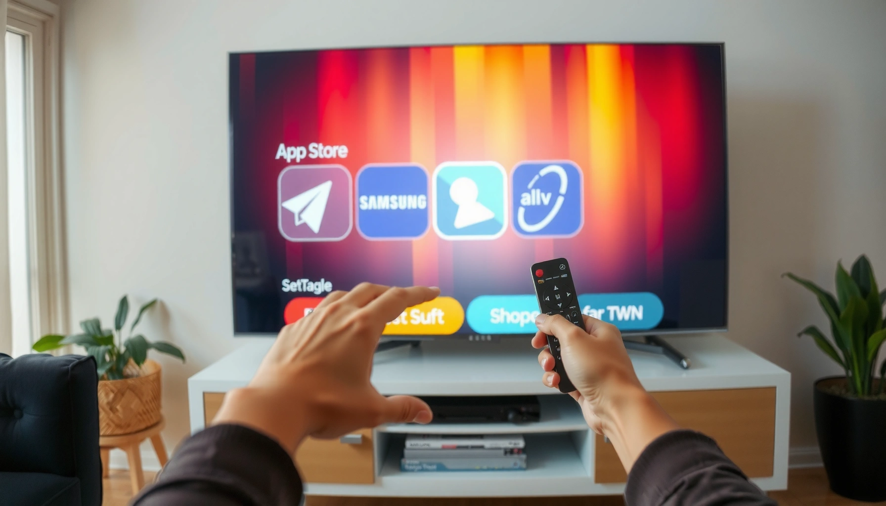 Step-by-step guide on how to get apps on Samsung Smart TV, featuring the TV interface.