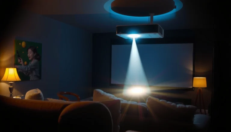 Illustration showing how a home theater projector works with key components labeled.