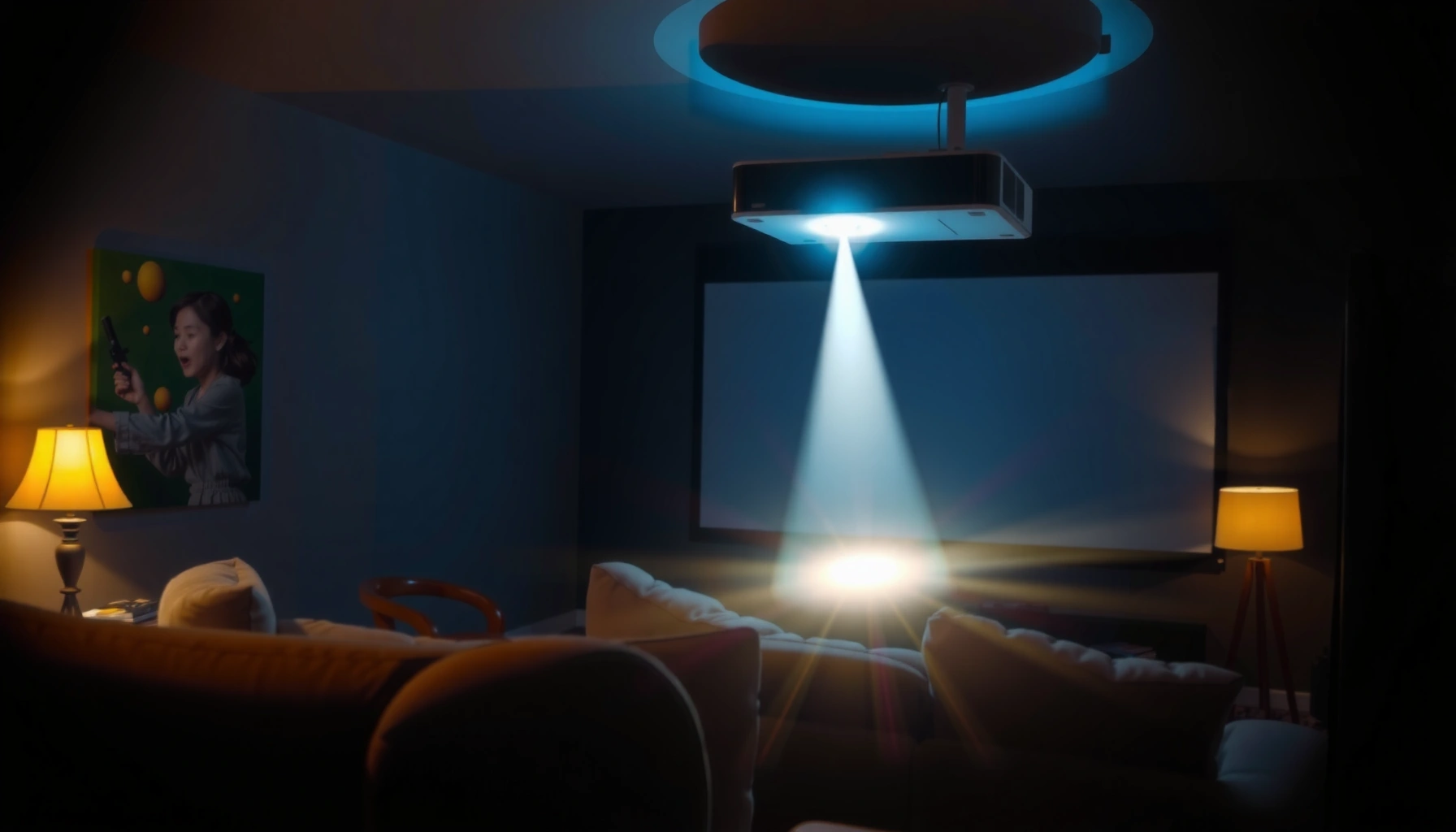 Illustration showing how a home theater projector works with key components labeled.