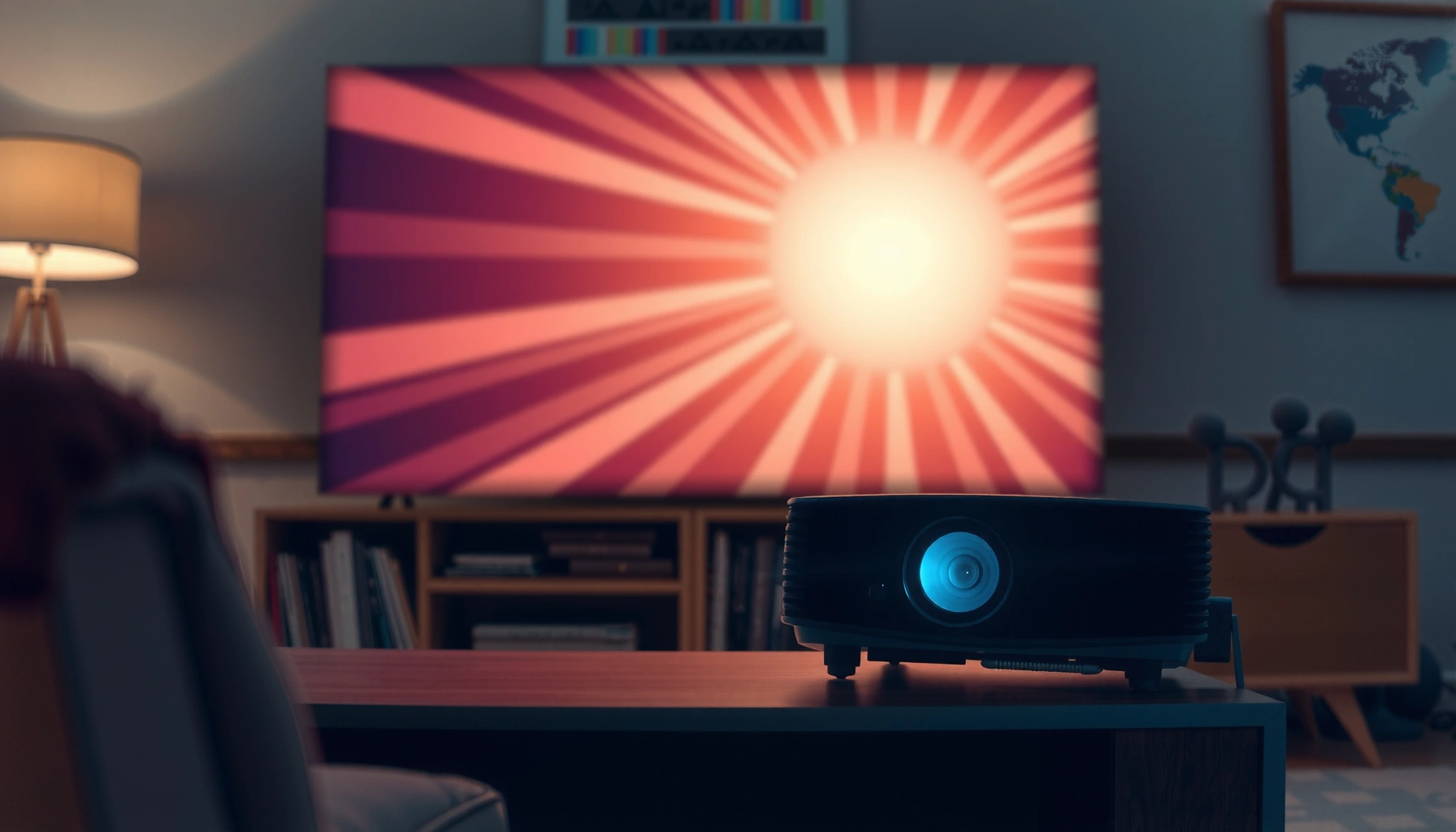 Illustration explaining how projectors work for TV viewing, highlighting key components and functionality.