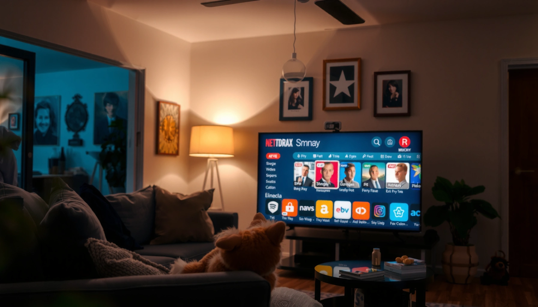 An illustration showing how to watch TV on a Smart TV with various streaming options.