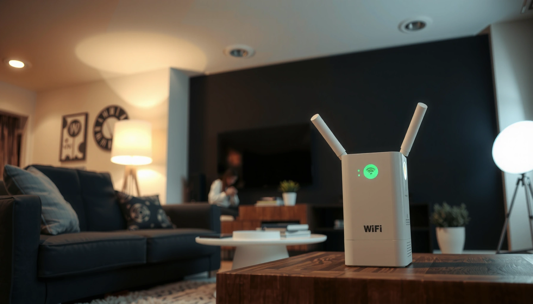 Diagram explaining how a WiFi extender boosts wireless signal strength and coverage.