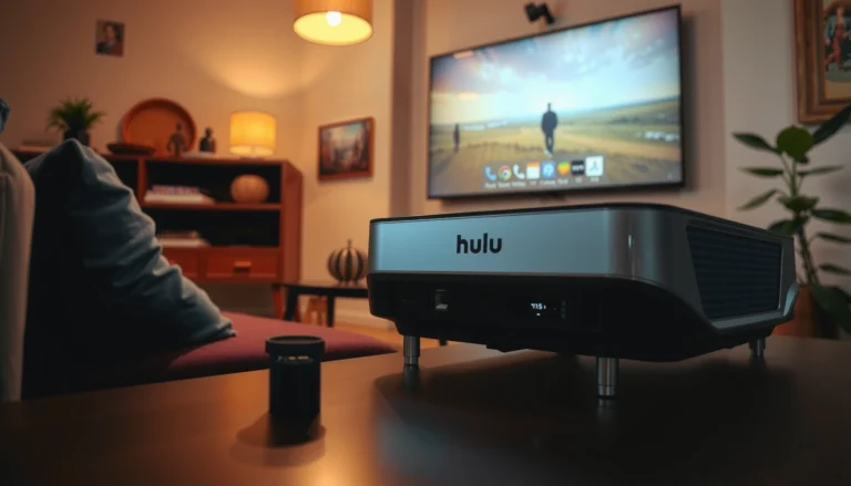 A projector displaying Hulu content, illustrating how to watch Hulu on a projector.