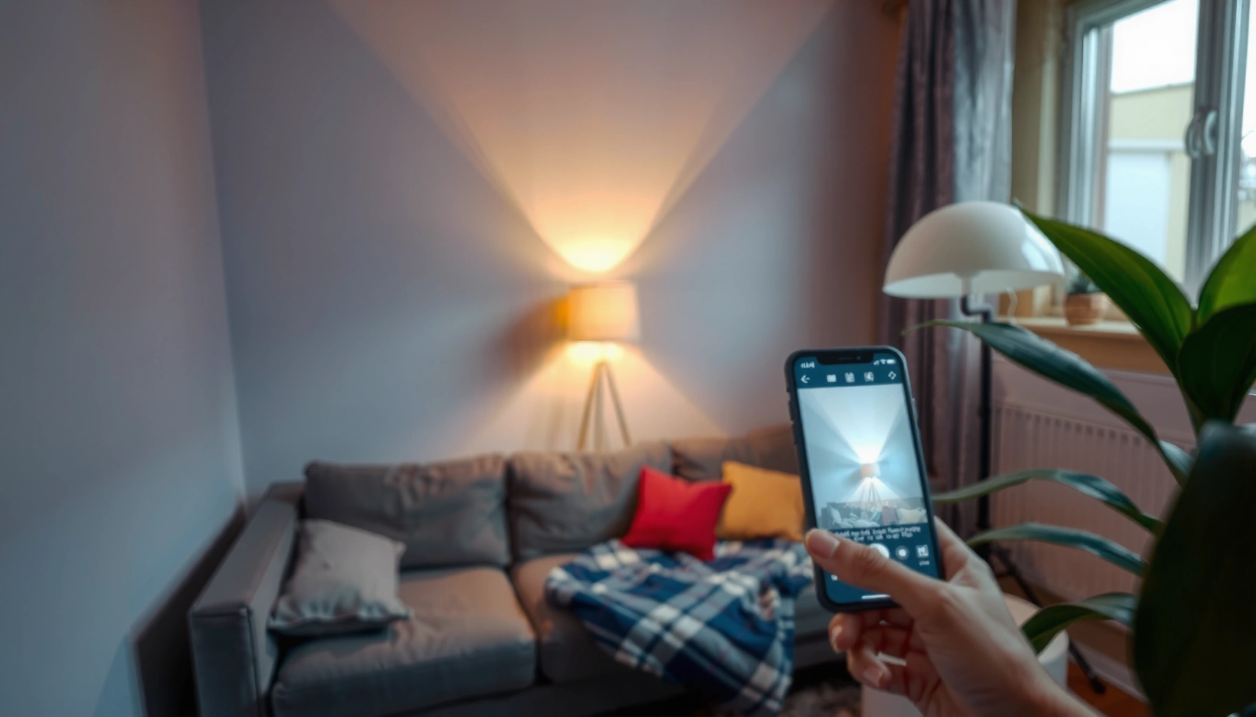 A person using an iPhone as a projector to display content on a wall.