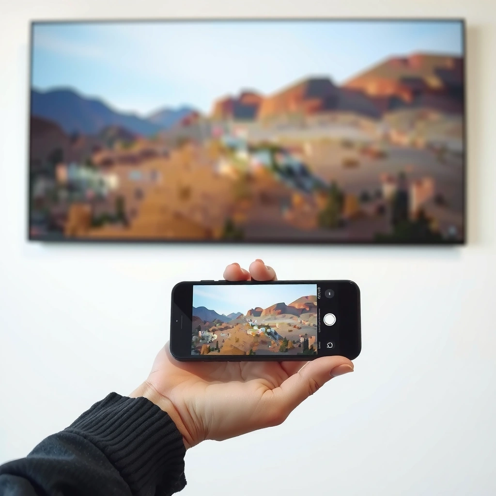 A person checking iPhone and Smart TV compatibility for mirroring.