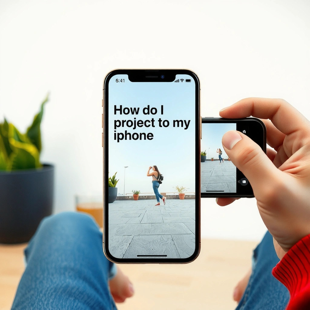 A person checking compatibility between an iPhone and a TV for projection.