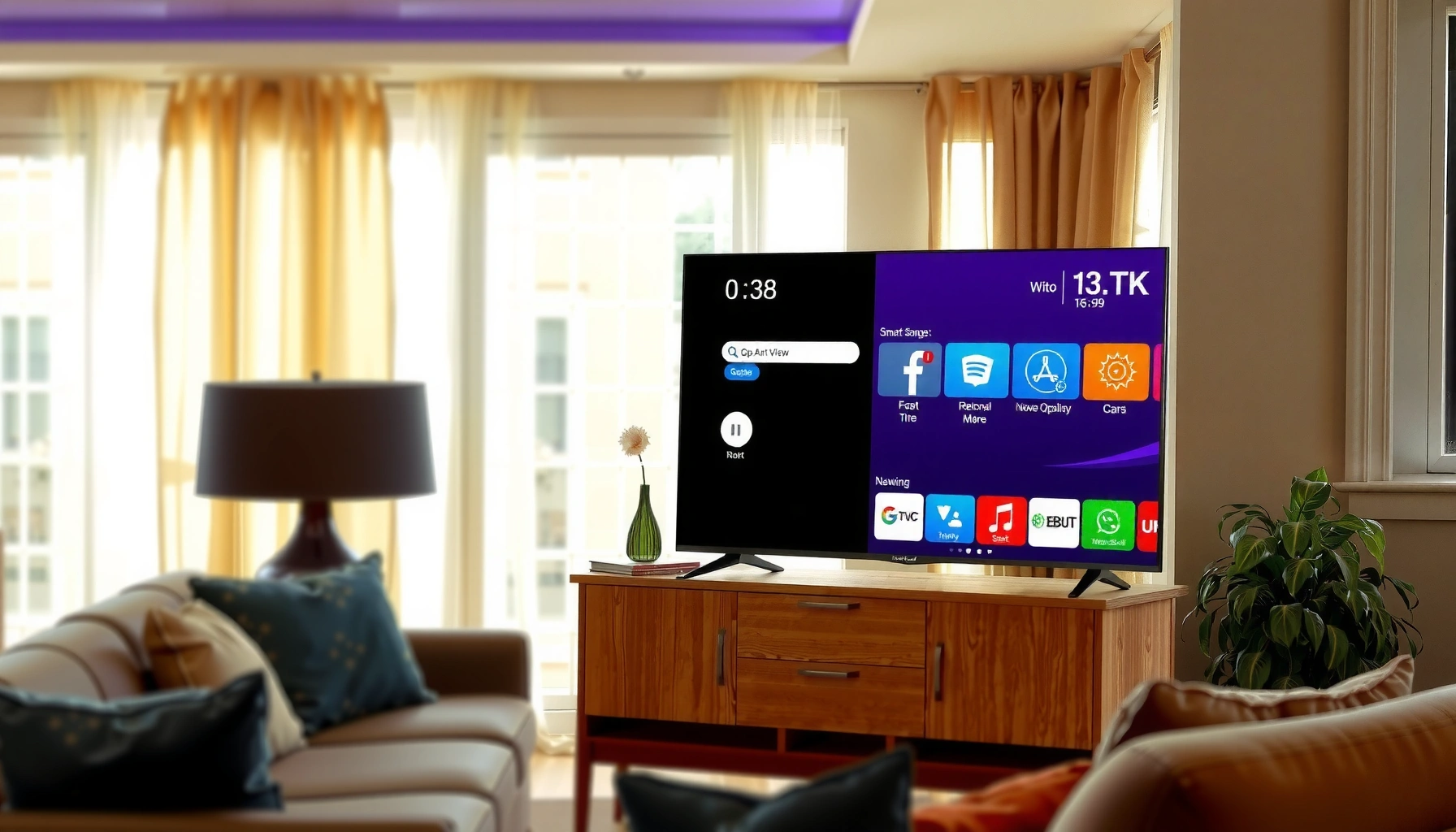 Insignia TV showcasing its smart features and interface in a living room setting