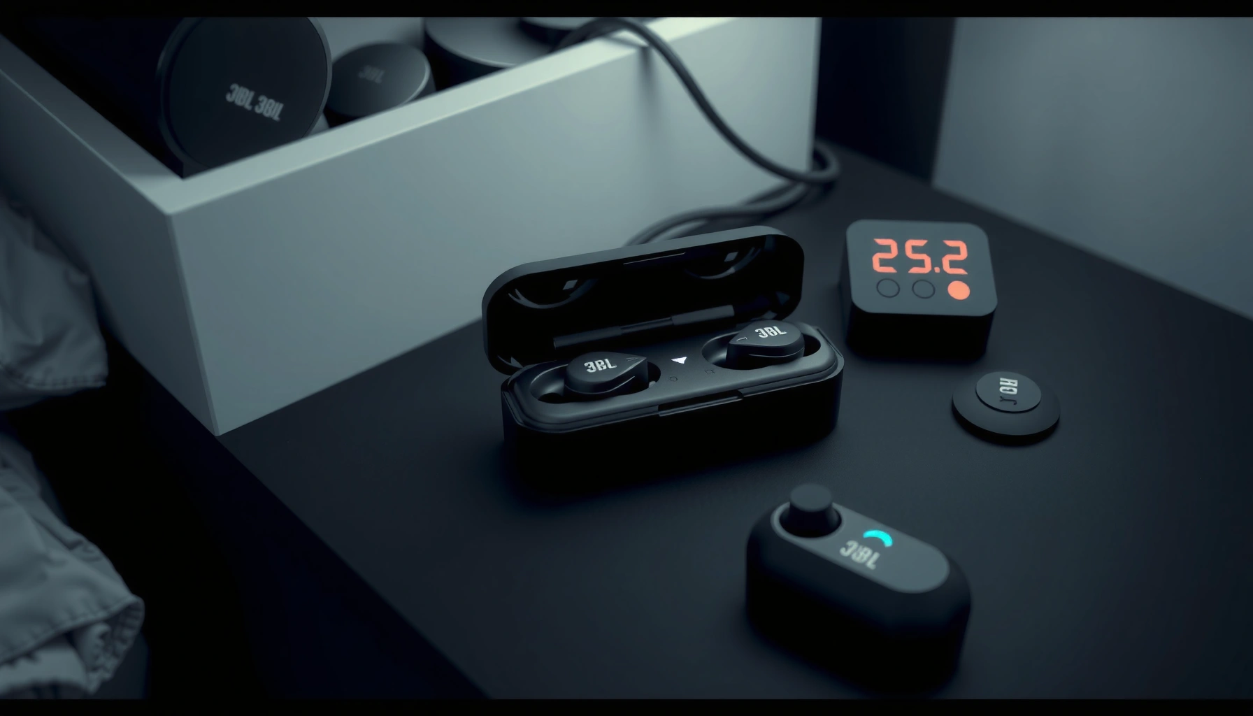 JBL earbuds with a focus on battery life and lifespan information for users.