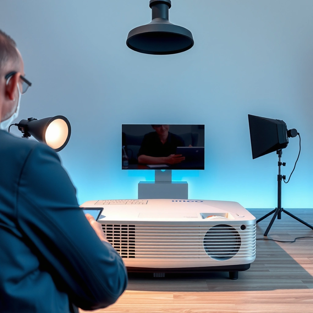 Illustration of the light source and image creation process in a video projector