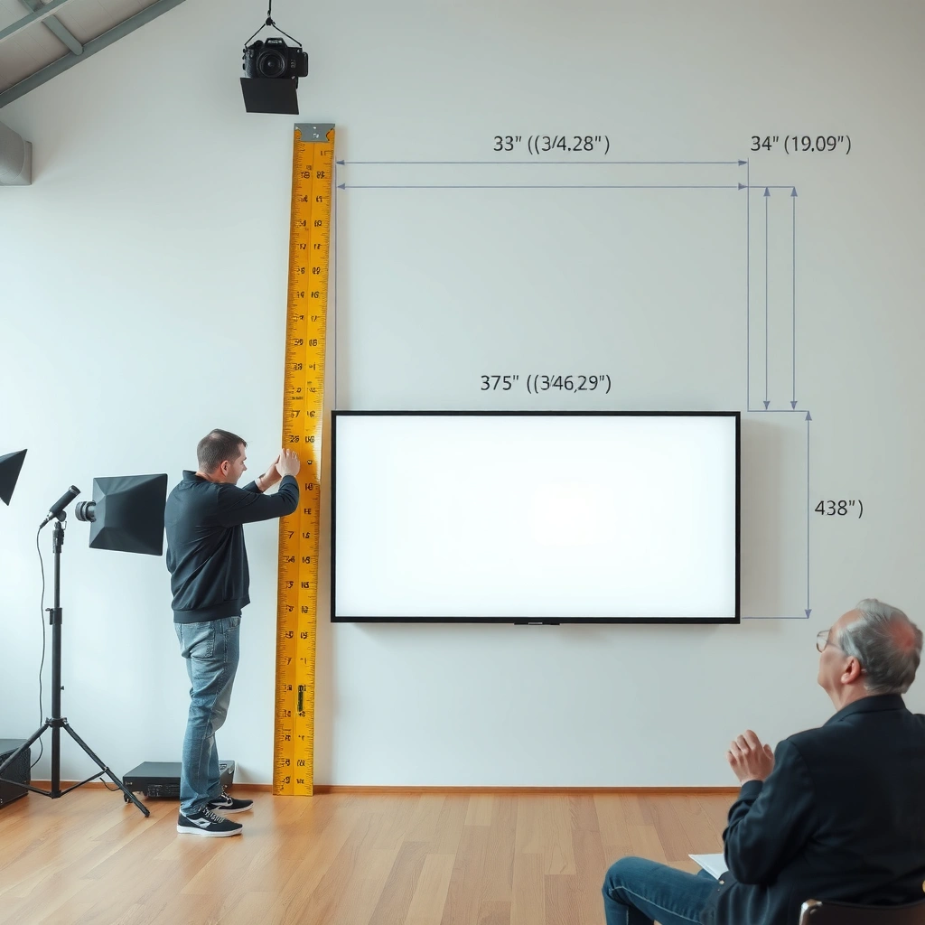 Person measuring TV screen size diagonally from corner to corner for accurate sizing.
