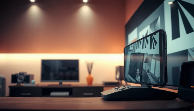 A person demonstrating how to mirror an iPhone screen to a Smart TV wirelessly.