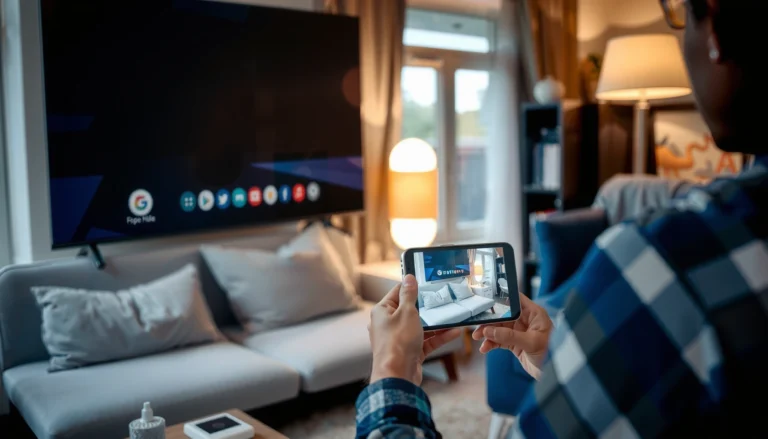 An iPhone screen mirroring to a Smart TV, showcasing the connection process.