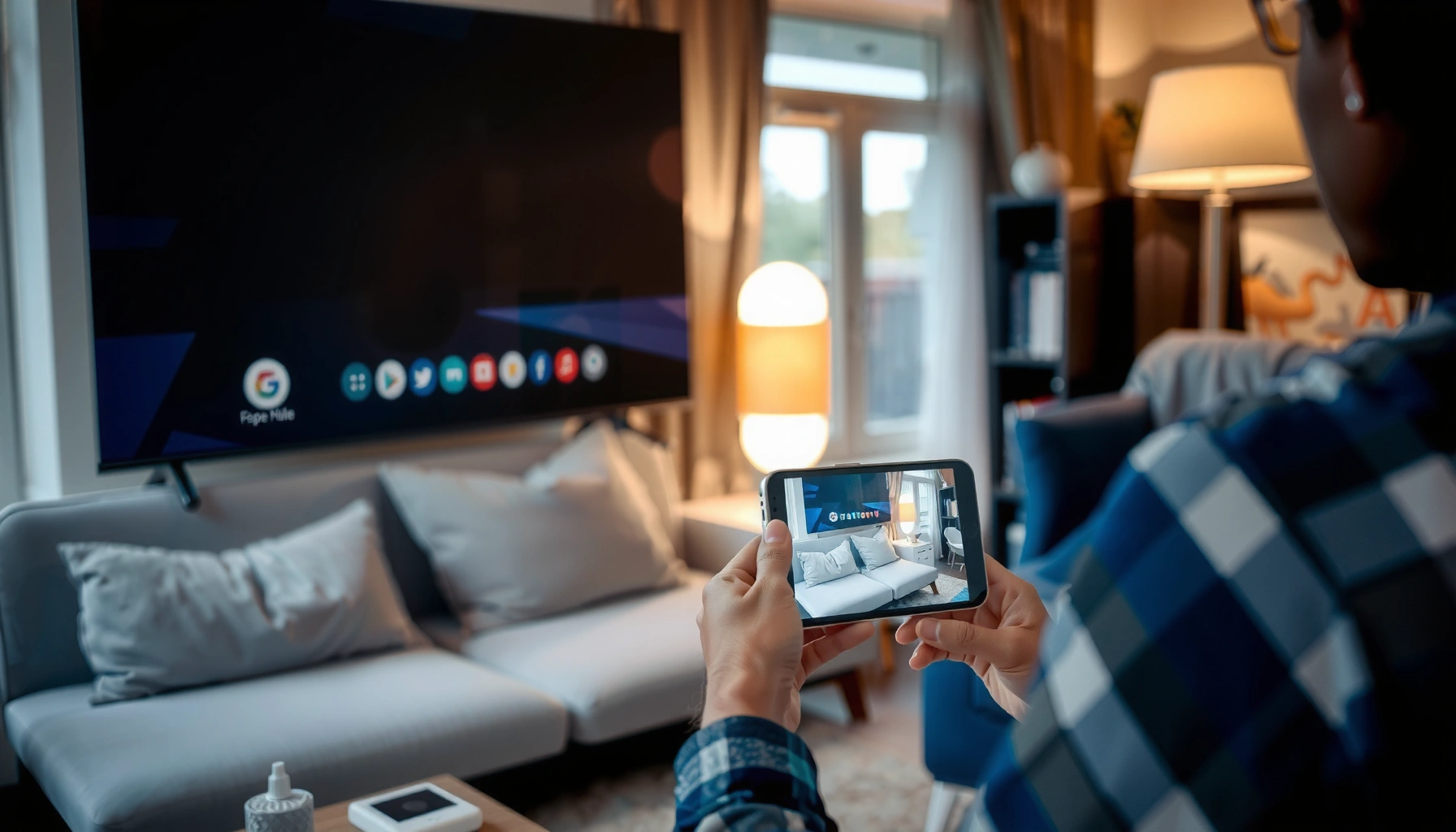 An iPhone screen mirroring to a Smart TV, showcasing the connection process.