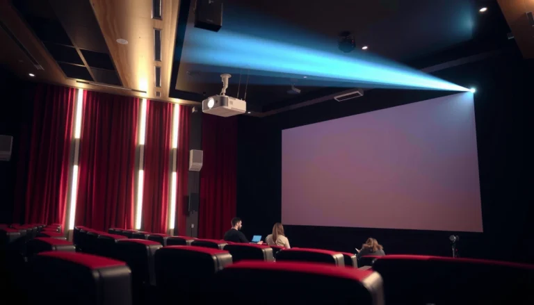 Image showing a movie theater projector in action, illustrating how theaters use projectors for films.