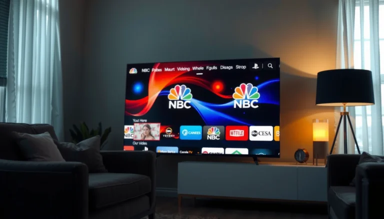 Image depicting the NBC app interface on a Smart TV screen, highlighting its features.