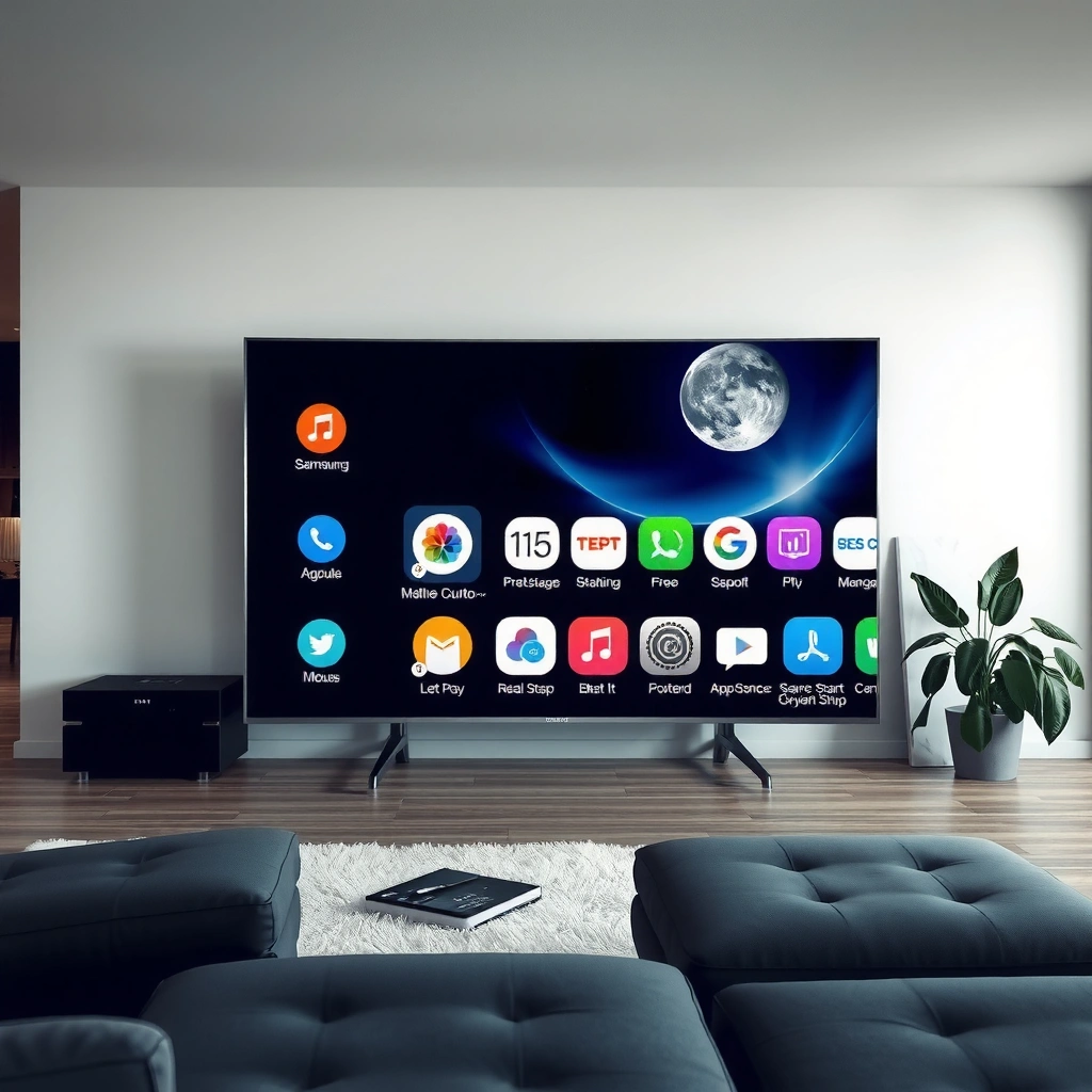 User navigating to the Apps Store on a Samsung Smart TV to search for applications.