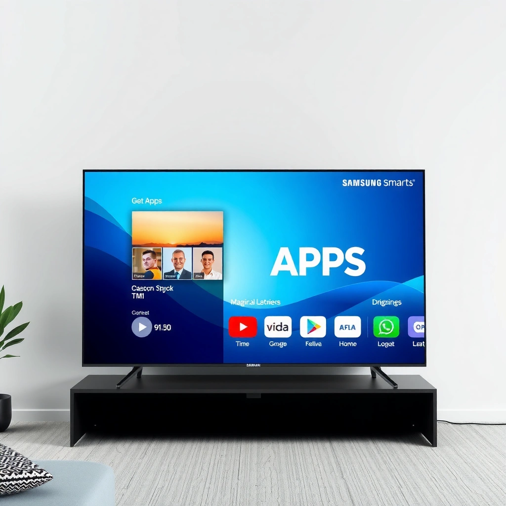 A Samsung Smart TV displaying the Smart Hub interface for app navigation.
