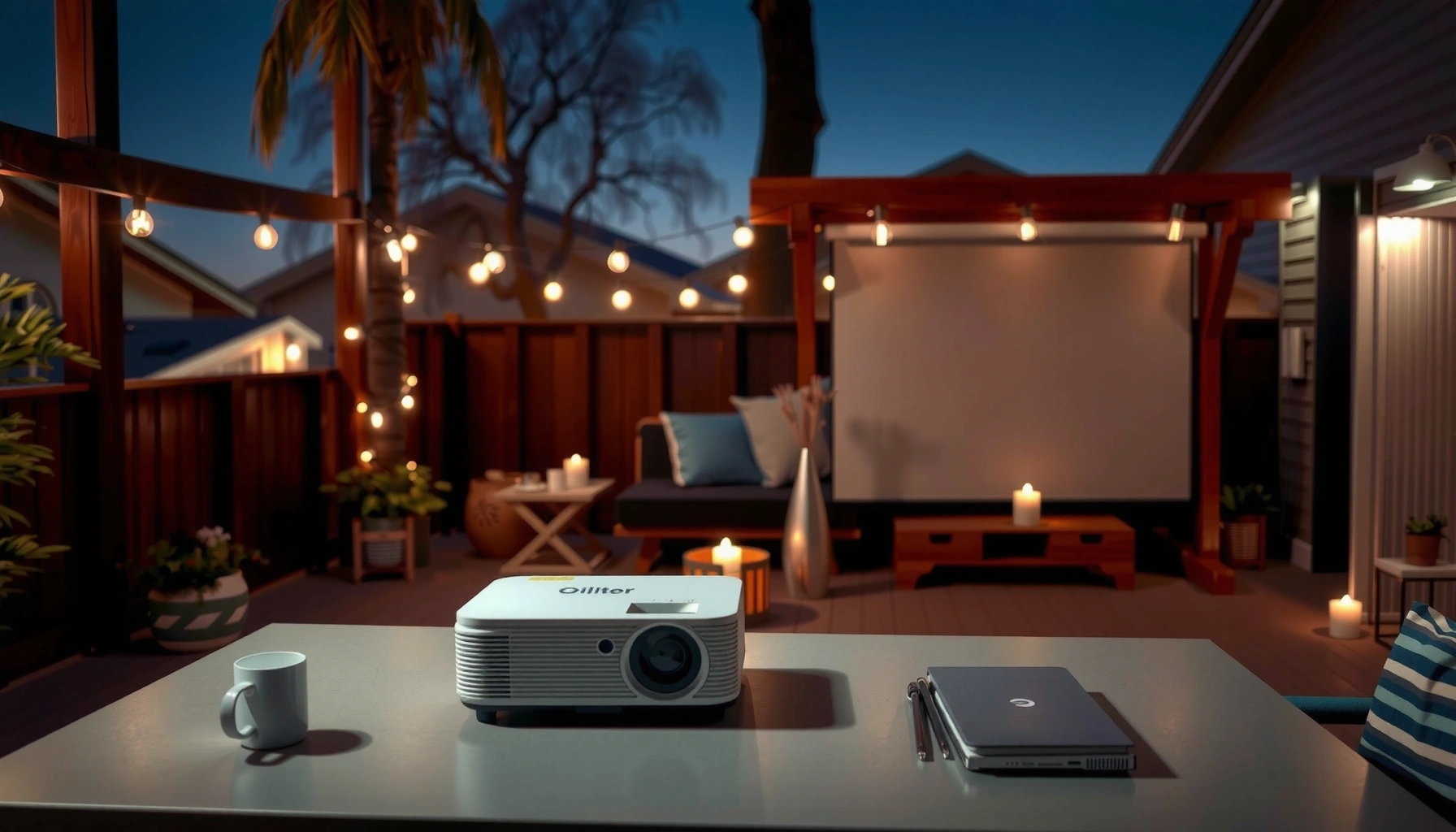 Step-by-step guide on how an outdoor projector works, featuring key components and setup.