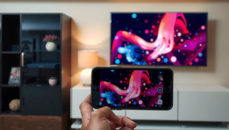 A smartphone displaying a remote control interface for a Smart TV setup.