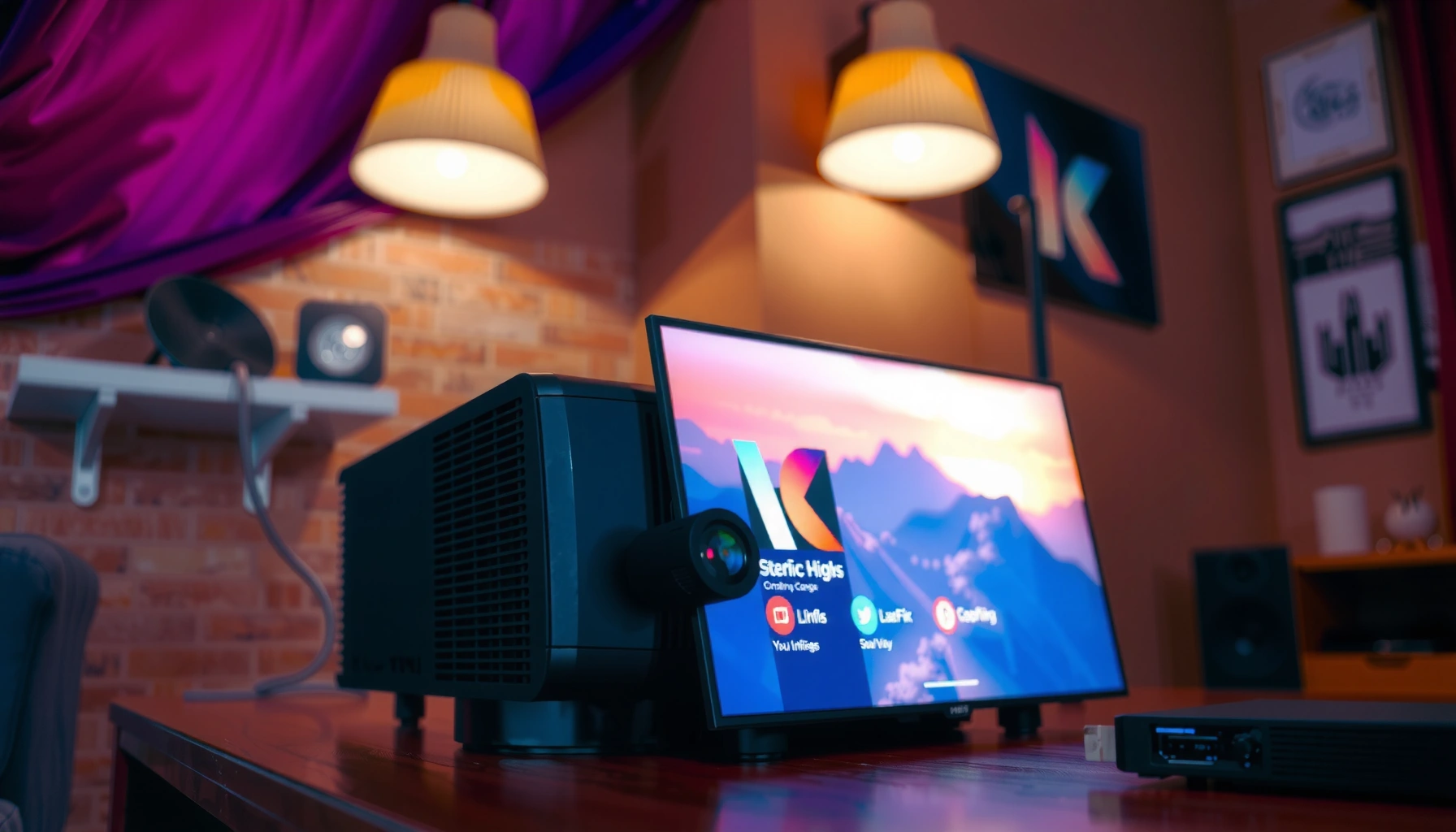 A person connecting a projector to a device to play Netflix content.