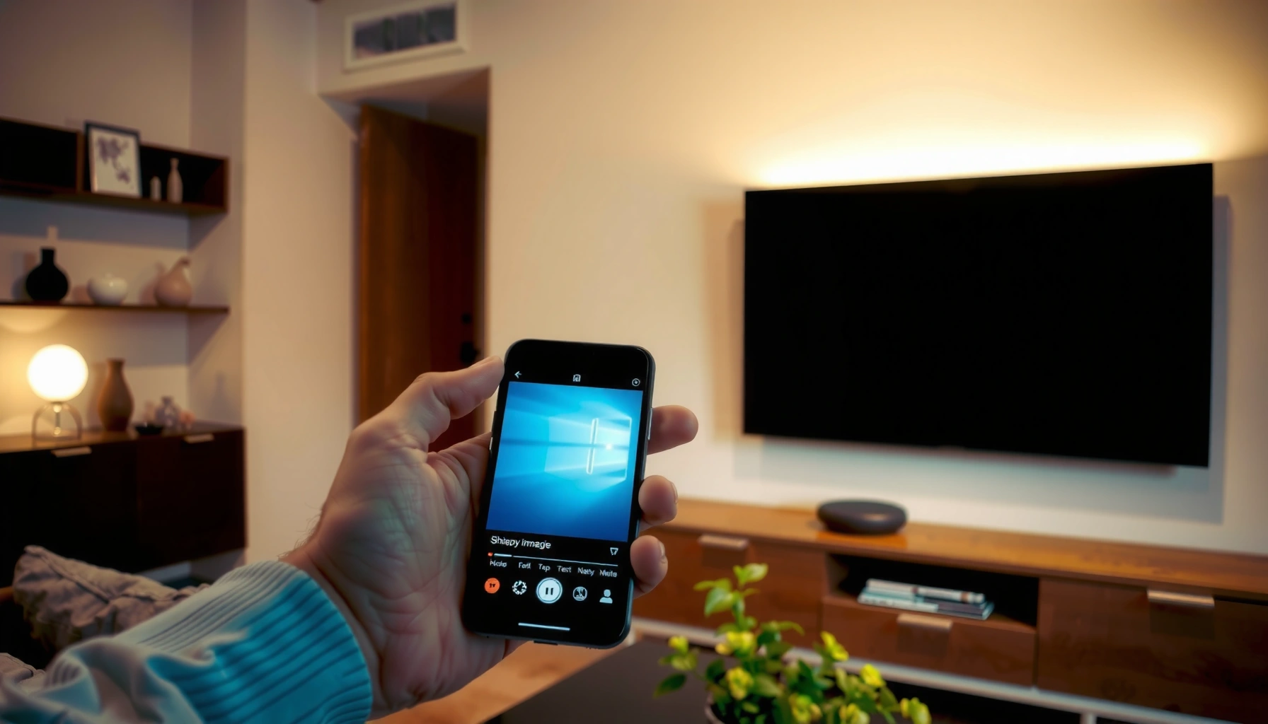 User mirroring phone screen to Smart TV using easy steps for seamless viewing.