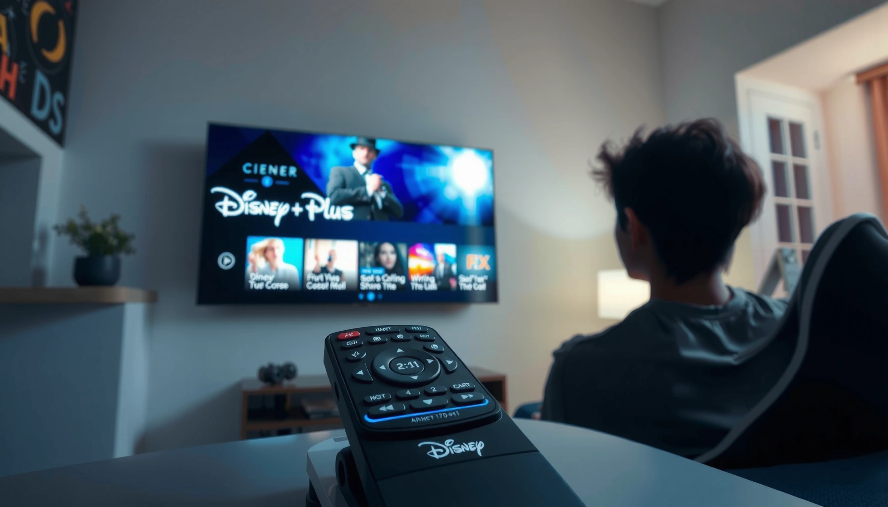 A person setting up Disney Plus on a projector for an enhanced viewing experience.