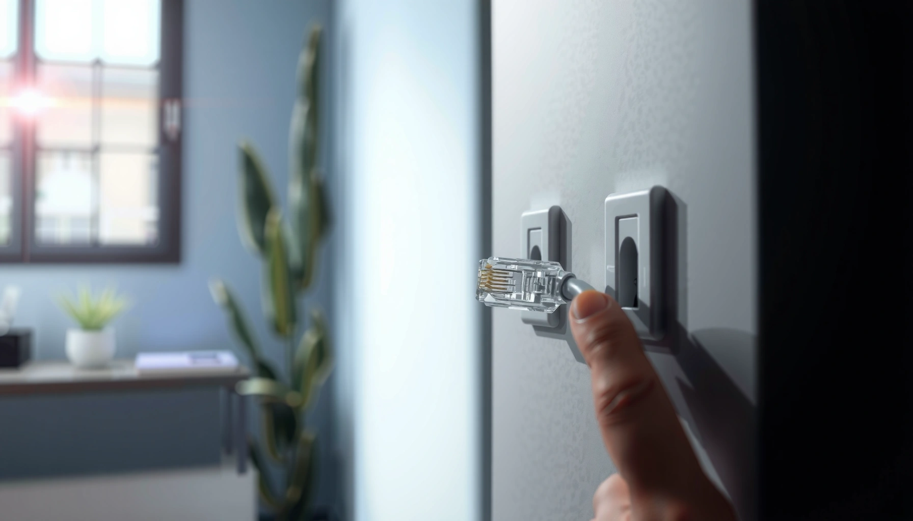 Step-by-step guide on how to plug in an Ethernet cable for internet connectivity.
