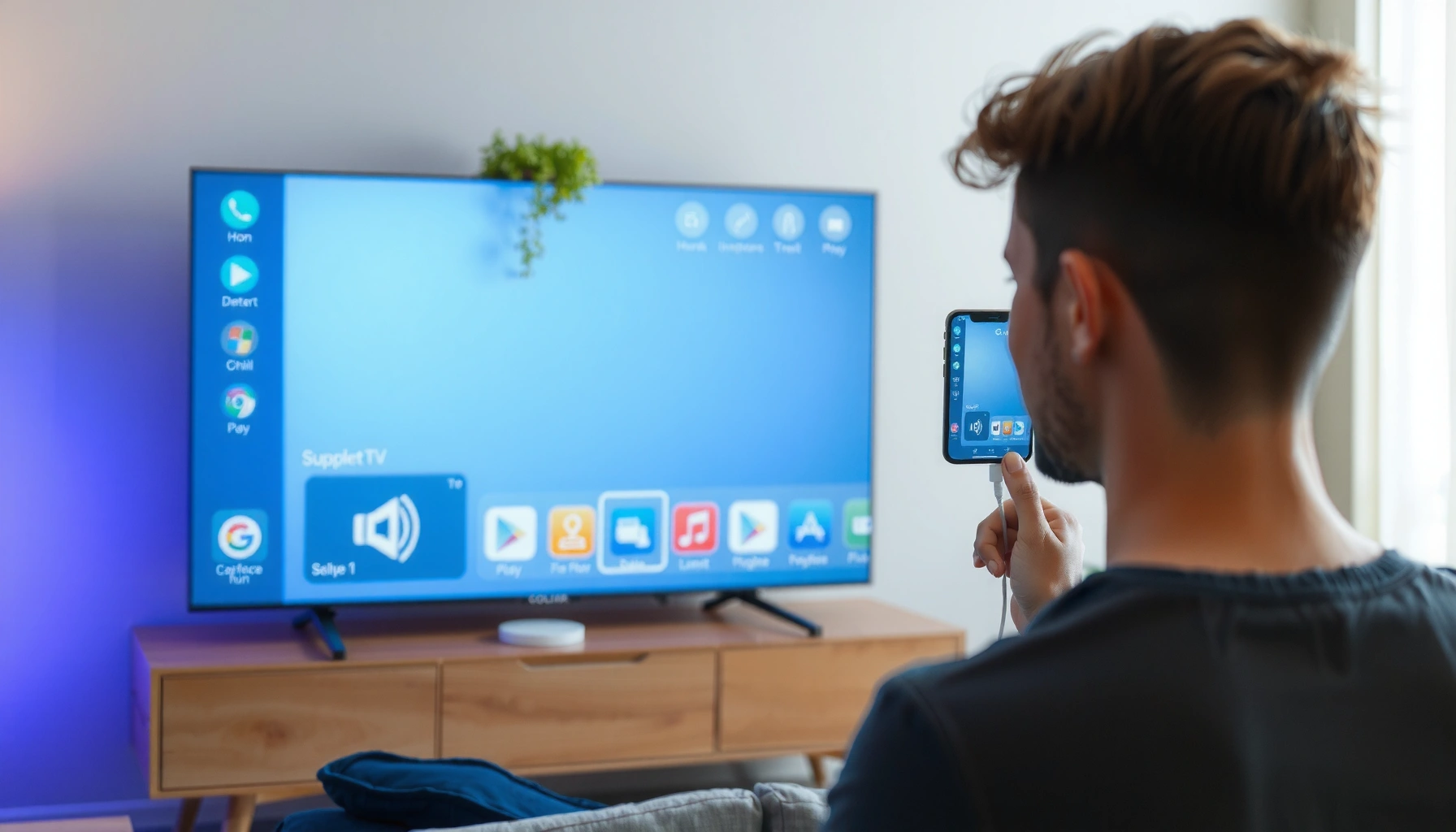 Visual guide showing how to project an iPhone screen to a TV using simple connection steps.