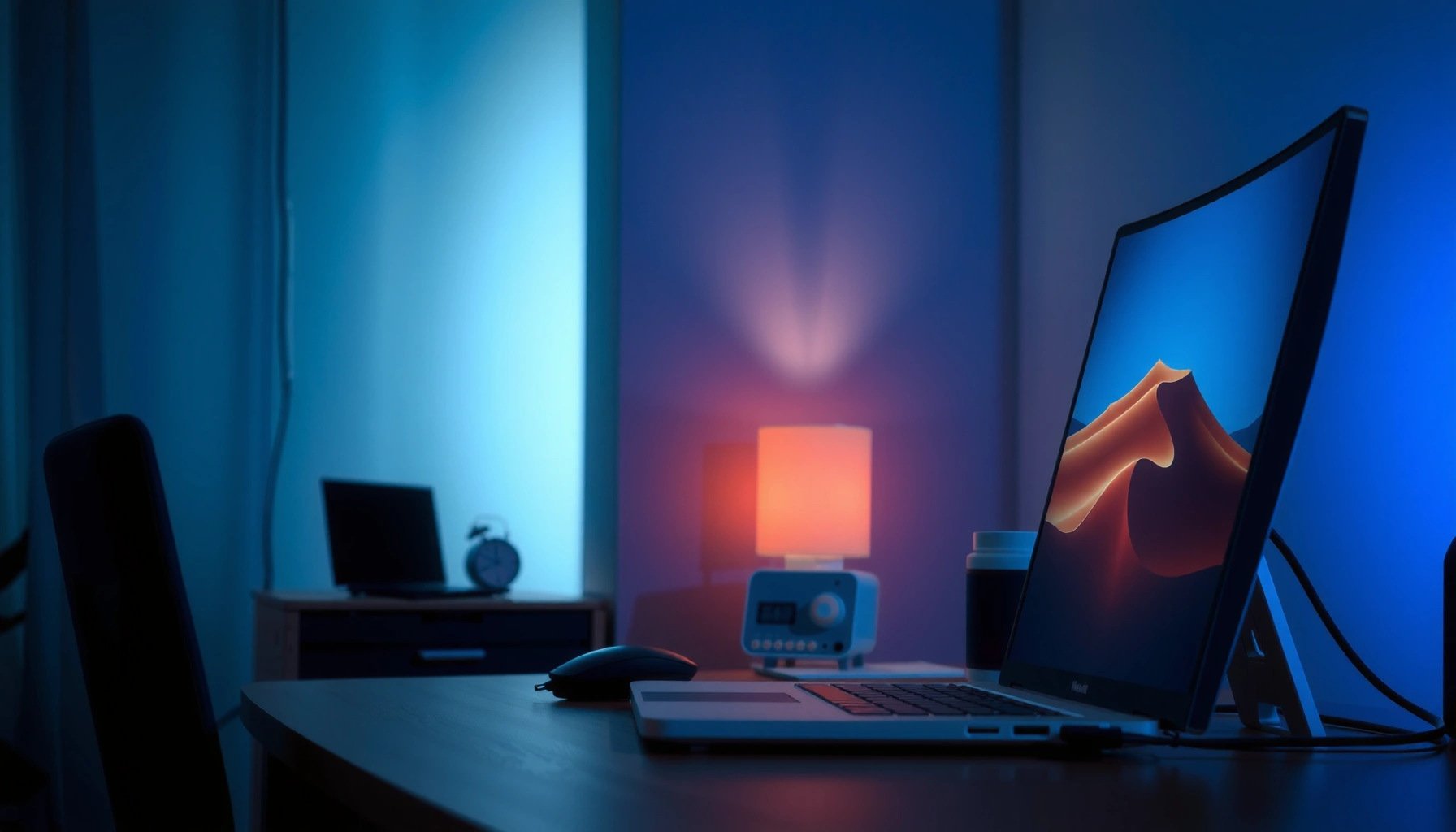 A laptop screen mirroring to an external monitor, illustrating how to project a laptop display.