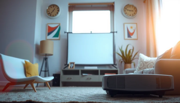 A projector set up outdoors for daytime viewing, showcasing tips for optimal brightness and clarity.