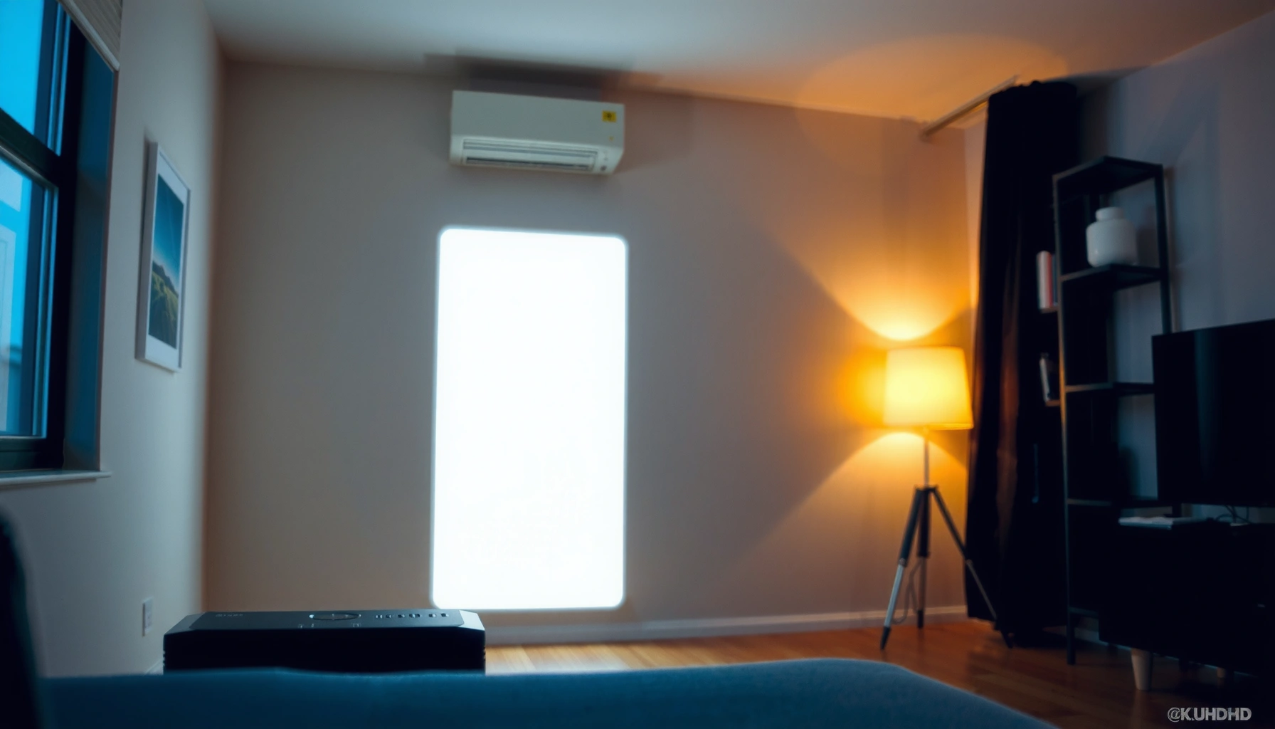 Diagram showing optimal distance for projector placement in relation to screen size.