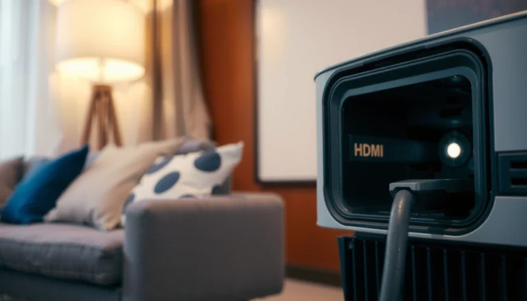 Illustration showing HDMI ports on various projectors for compatibility.