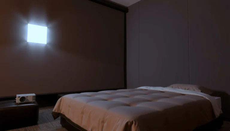 A projector displaying an image on a wall, illustrating the need for a screen for projectors.
