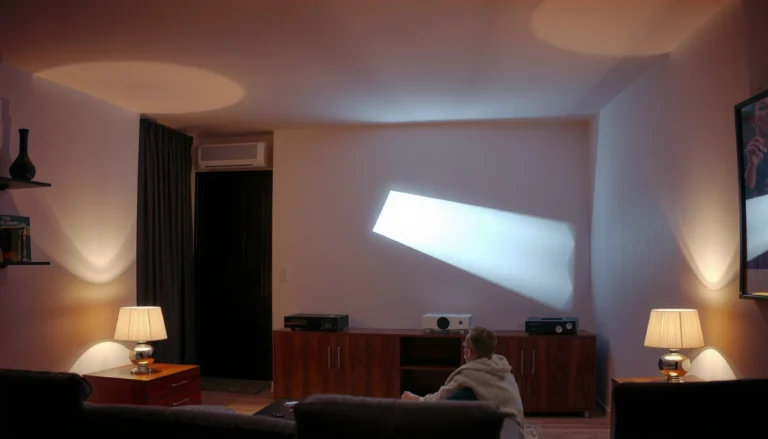 A projector displaying an image on a white wall, illustrating tips for optimal projector setup.
