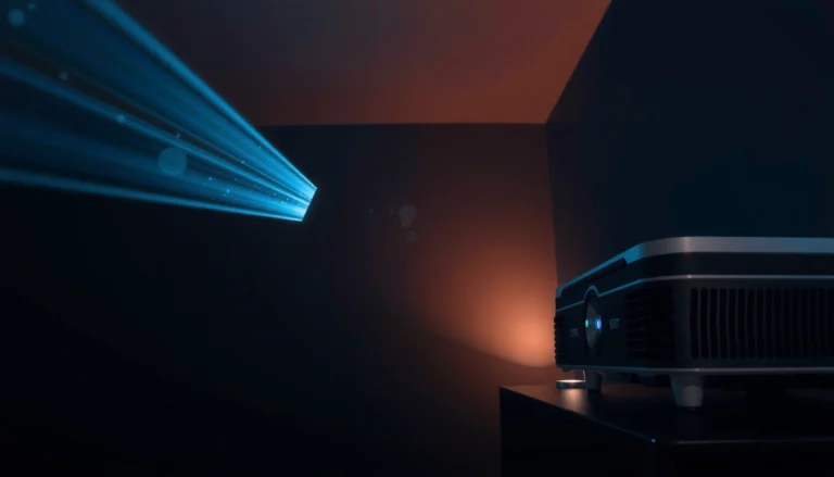 A projector with sound capabilities, illustrating audio features for home theater systems.