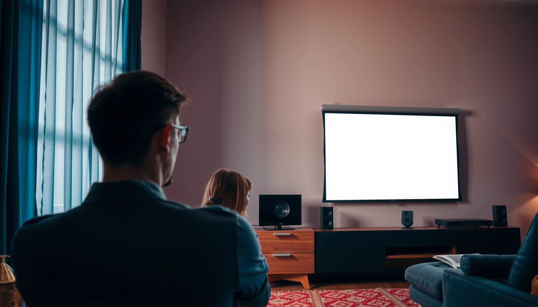 Illustration showing how a projector can function as a TV for viewing content.