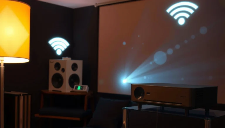 Illustration of a projector with WiFi symbol, discussing if a projector needs WiFi
