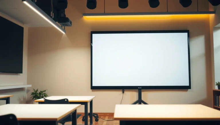 A smartboard displayed alongside a projector, illustrating their compatibility for presentations.