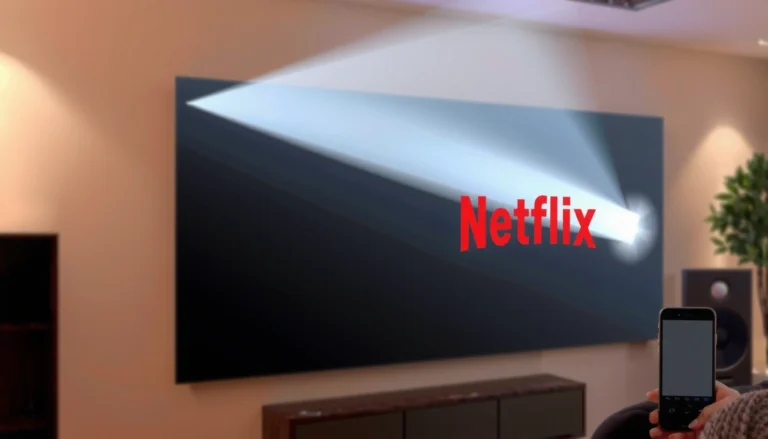 A projector displaying the Netflix logo, highlighting streaming capabilities for projectors.