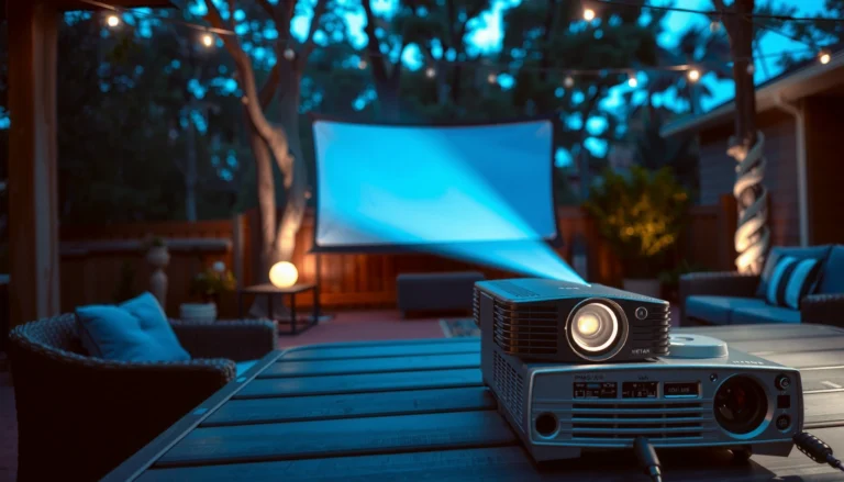 A projector set up in an outdoor setting, showcasing tips for using projectors outside.
