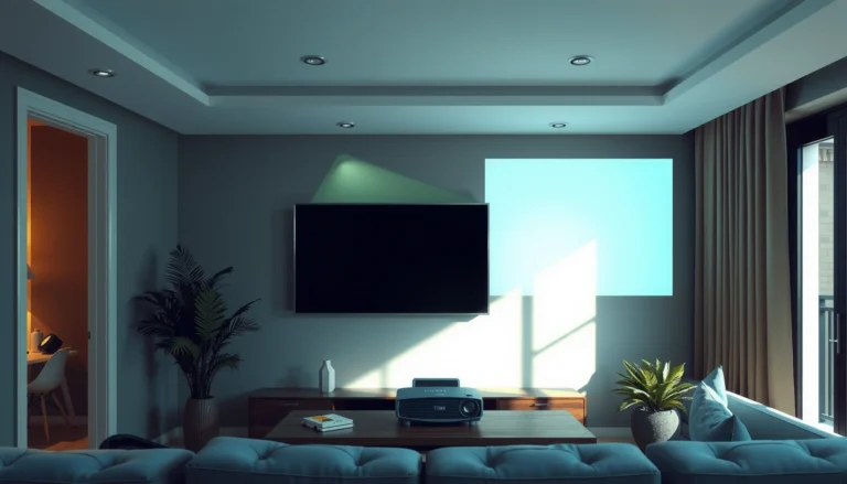 A projector displaying an image in a bright room, illustrating tips for using projectors in daylight.