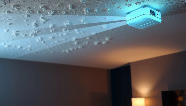 A projector displaying an image on a textured popcorn ceiling, exploring projector compatibility.